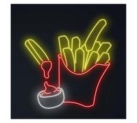 BYNGQW Cartelli al Neon Personalizzati Insegna Al Neon Con Patatine Fritte Luce Per Cartello Di Cibo Da Strada Patatine Fritte Caffetteria Caverna Dell'uomo Sala Giochi Decorazione 37cmx36.2cm