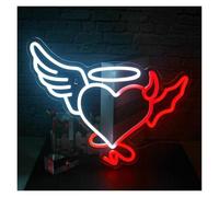 Cartelli al Neon Personalizzati Metà Angelo Metà Diavolo Insegne Al Neon Luci A Forma Di Cuore Lampada Da Parete Artistica Rosso Bianco Per Camera Da Letto Home Bar Party 40cm×32cm