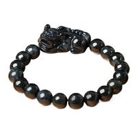 ByNGSDCC Braccialetto Portafortuna, Braccialetto Unisex Pixiu Pi Yao con Perline di Giada Nera, Braccialetto Elastico Mantra intagliate a Mano, Talismano for prosperità, Denaro e buona Fortuna(10MM)