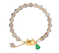 ByNGSDCC Braccialetto Portafortuna, Crystal Bracelet Golden Dumpling Dragon Gourd Charm Quartz Strong Talisman for 2024 Year of Zodiac Feng Shui Wealth Chakra Amulet(Grey Agate)