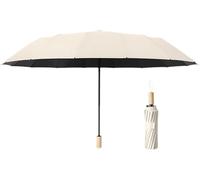 ByNGSDCC Ombrello Antivento, da Viaggio a 16 Stecche con Manico in Legno, Ombrelli Compatti Manuali for la Pioggia(Beige)