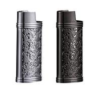 BYNYXI 2 custodie vintage per accendini mini BIC, portatili, in metallo, stile retrò, con catena, per accendini riutilizzabili, per accendini