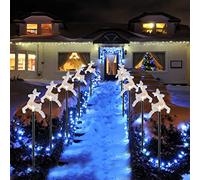 BYNYXI G00DX-1XD4857T - Luce solare natalizia per esterni, confezione da 5 luci da giardino solari a LED per percorso, presa lampada da Babbo renna ghirlande impermeabili IP55