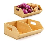 BYOA Official Set di 2 contenitori portaoggetti in bambù, organizer per dispensa e stoccaggio, per controsoffitto della cucina, per prodotti, cipolle, patate, aglio, frutta, verdura e pane