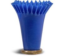 ByON Lori 5280606013 - Vaso in vetro soffiato a bocca, colore blu/beige, realizzato a mano, con forma pieghettata, lavabile in lavastoviglie, 5280606013