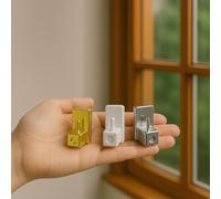 Byour3 - Set 4 Ganci Adesivi per Bastoni Astine Estensibili con Molla a Doppia Pressione Regolabili per Vetri Porte Finestre (Set 4 pz, Cromo)