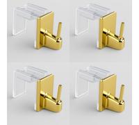 Byour3 - Set 4 pz Supporti per Tende Senza Forare - Gancetti Trasparenti regolabili per Bastoni a pressione Vetro Gancio x tende SENZA Bucare infisso - Gancini tende NO FORO (Oro Lucido, da 15 a 26mm)