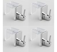 Byour3 - Set 4 pz Supporti per Tende Senza Forare - Gancetti Trasparenti regolabili per Bastoni a pressione Vetro Gancio x tende SENZA Bucare infisso - Gancini tende NO FORO (Cromo, da 15 a 26mm)