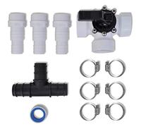 Bypass Set per riscaldamento piscina con valvola a 3 vie e connettore a T - 6 morsetti in acciaio e 3 raccordi per tubi per impianto solare - Compatibile con tubi da 32 mm e 38 mm