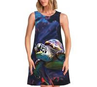 BYPPJGH A Colorful Tropical Sea Turtle Abiti estivi da donna 2025 Casual Senza Maniche Spiaggia Sundress Floral T-Shirts Dress Girocollo Tank Dress con tasche, Nero , Small-4X-Large