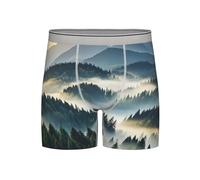 BYPPJGH Foggy Mountains Forest - Boxer da uomo in cotone traspirante, a gamba lunga, con tasca 3D integrata, Grigio chiaro, S-3XL