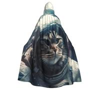 BYPPJGH Mantello con cappuccio per adulti astronauta gatto nello spazio mantello a lunghezza intera mantello per Halloween Natale cosplay costume per uomini e donne