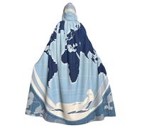BYPPJGH Mantello con cappuccio per adulti, con mappa blu del mondo, mantello a lunghezza intera, mantello per Halloween, Natale, cosplay, costume per uomini e donne