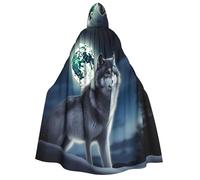 BYPPJGH Mantello con cappuccio per adulti, lupo sotto la luna, mantello a lunghezza intera, mantello per Halloween, Natale, cosplay, costume per uomini e donne