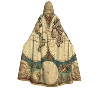 BYPPJGH Mantello con cappuccio per adulti mappa del mondo retrò a lunghezza intera mantello mantello Halloween Natale cosplay costume per uomini e donne