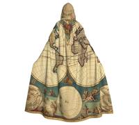 BYPPJGH Mantello con cappuccio per adulti mappa del mondo retrò a lunghezza intera mantello mantello Halloween Natale cosplay costume per uomini e donne