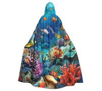 BYPPJGH Mantello con cappuccio per adulti, oceano, tropicale, corallo, mondo sottomarino, mantello a lunghezza intera, mantello per Halloween, Natale, cosplay, costume per uomini e donne