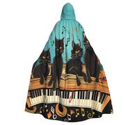 BYPPJGH Mantello con cappuccio per gatti adulti sdraiati sul pianoforte a lunghezza intera mantello mantello per Halloween Natale cosplay costume per uomini e donne