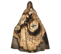 BYPPJGH Mantello con cappuccio per Halloween per adulti e vecchia mappa del mondo, mantello a lunghezza intera, mantello per Halloween, Natale, cosplay, costume per uomini e donne