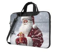 BYPPJGH Santa Claus Snow Secenry Borsa a tracolla per computer portatile per uomo donna borsa messenger borsa a tracolla con maniglia per laptop impermeabile, Nero , 15.6 inch