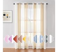 BYSURE Set di 2 tende a righe, in voile, 132 x 160 cm, beige