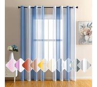 BYSURE Set di 2 tende a righe, in voile, 132 x 245 cm, blu