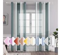 BYSURE Tende a righe, in voile, moderne, set da 2, 132 x 160 cm, verde scuro