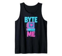 Byte Me Retro 80s Computer Rosa Blu Canotta