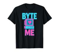 Byte Me Retro 80s Computer Rosa Blu Maglietta