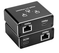 Bytecc Adattatore Gigabit Ethernet 1 in 2 out (una RJ45 e una uscita di tipo C), sdoppiatore Internet ad alta velocità 1000Mbps (2 dispositivi contemporaneamente di rete), splitter LAN nero (RJ-SP102)