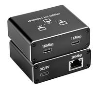 Bytecc Adattatore Gigabit Ethernet 1 in 2 out (uscita doppia tipo C), sdoppiatore Internet ad alta velocità 1000Mbps (2 dispositivi contemporaneamente di rete), splitter LAN nero (RJ-SP102C)