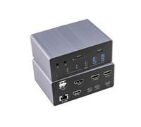 Bytecc Docking station 19 in 1, 2 host e quad display per computer portatile, 8K30Hz e doppio hub USB 4K60Hz, adattatore 3 HDMI per Windows e MacOS, incl. 3 HDMI, DP, 7 USB, PD3.0, RJ45, SD/TF, audio