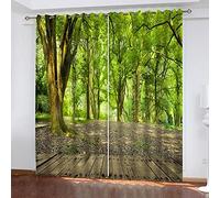 BYTUGI 3D Paesaggio Di Boschi Verdi Tende Oscuranti Con Occhielli Per Camera Da Letto Decorazione Da Finestre, Tende Oscuranti Termiche Isolanti Per Interni 2 Pannelli L 110 X A 140 cm