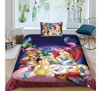 BYTUGI Alice nel paese delle meraviglie Set Di Biancheria Da Letto, Alice Copripiumino Con Federe, Morbido Comfort Adatto Alle Bambini E Adulti Facile Da Pulire Single（135x200cm）