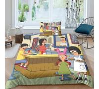 BYTUGI Bobs Burgers Bambini Copripiumino Con Federe, Animazione Modello Set Di Biancheria Da Letto, Morbido Comfort, Facile Da Pulire Con Cerniera Nascosta Single（135x200cm）