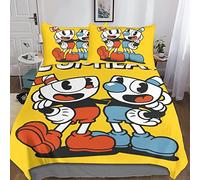 BYTUGI Cuphead Set Copripiumino Set Biancheria Da Letto in Microfibra 3D Confortevole Federa Copripiumino Con Chiusura A Cerniera Resistente, Traspirante King（220x240cm）