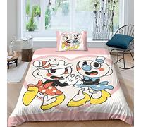 BYTUGI Cuphead Set Di Biancheria Da Letto, Cuphead Copripiumino Con Federe, Morbido Comfort Adatto Alle Bambini E Adulti Facile Da Pulire Single（135x200cm）