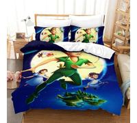 BYTUGI Set Copripiumino Peter Pan 3D Stampato Set Biancheria Da Letto Animazione Set Copripiumino in Microfibra Morbida Con Chiusura A Cerniera E Federe Cuscino Single（140x200cm）