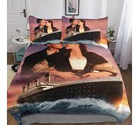 BYTUGI Set Copripiumino Titanic 3D Stampato Set Biancheria Da Letto Set Copripiumino in Microfibra Morbida Con Nascosta Chiusura A Cerniera E Federe Cuscino Double（200x200cm）