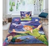 BYTUGI Set Di Biancheria Da Letto Per Bambini Con Peter Pan, Per Ragazze Dei Ragazzi, Copripiumino in Morbida Microfibra, Con Chiusura Lampo Single(135x200cm)