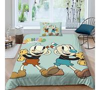 BYTUGI Set Di Biancheria Da Letto Per Cuphead Con Stampa 3D, Copripiumino Con Cerniera, Incluso Copripiumino E Federe, Biancheria Da Letto Per Ragazzi E Ragazze Single（135x200cm）