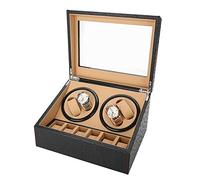 BYUAK Carica orologi automatica 4 + 6, lussuosa cassa dell'orologio con motore silenzioso, cassa dell'orologio in pelle PU con alimentatore, scatola portagioie con fodera in velluto regalo, Motivo
