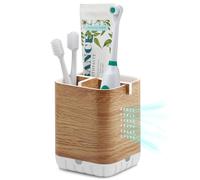 BYUNER Portaspazzolino elettrico, supporto per spazzolino da denti, spazzolini da bagno, organizer da bagno, portaspazzolino rimovibile con foro di scarico (venature del legno)
