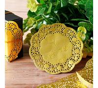 BYUTFA 50 Pz 3,5 Pollici Centrini di Carta Pizzo Rotondo Floreale Vuoto Tovaglietta Oro Fai da Te per Feste