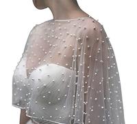 BYUTFA Accessori da Sposa - Mantello da Sposa Corto Davanti Lungo Dietro Perle - Scialle Avvolgente da Sera da Donna