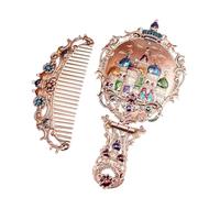 BYVUTE Set di specchi portatili, specchio da trucco vintage e pettine antico specchio cosmetico decorativo goffrato spazzola per capelli regalo per donne ragazze (castello 2)