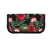 BYwenhopnbs Astuccio portapenne grande, organizer per penne, astuccio portapenne in tela, per ragazze, stile vintage tropicale, rosso, ibisco, strelitzia, floreale.