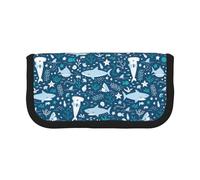 BYwenhopnbs Astuccio portapenne in tela con motivo: squalo sorridente, animali marini, pesci e stelle marine, blu, grande capacità, organizer per penne, per ragazze