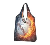 BYwenhopnbs Borsa pieghevole con l'immagine di una palla da baseball nell'acqua e nel fuoco, borsa per la spesa impermeabile e riutilizzabile, ideale per i viaggi.