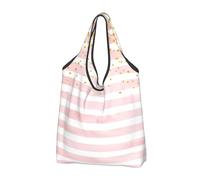BYwenhopnbs Borsa tote pieghevole a righe rosa glitterate, impermeabile, riutilizzabile, ideale per la spesa e i viaggi.